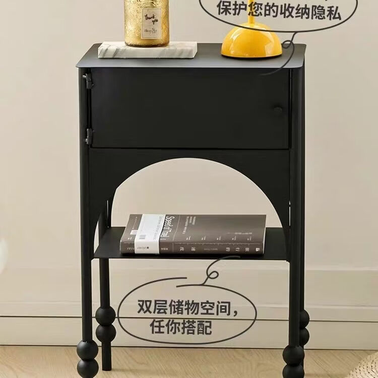 哈活ins风轻奢黑色窄边床头柜复古小卧室边几