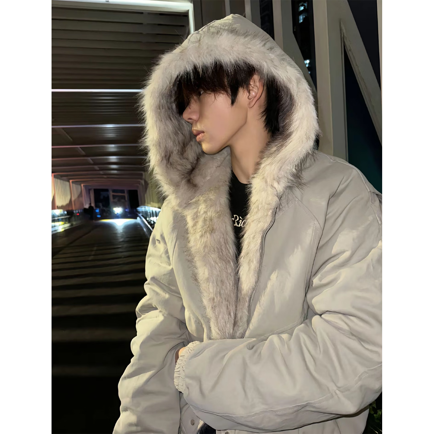 班豹宾棉服座山雕外套男秋冬季2026新款cleanfit毛领加厚羽绒连帽棉衣服 黑色 XL 120-145斤加购优先发货