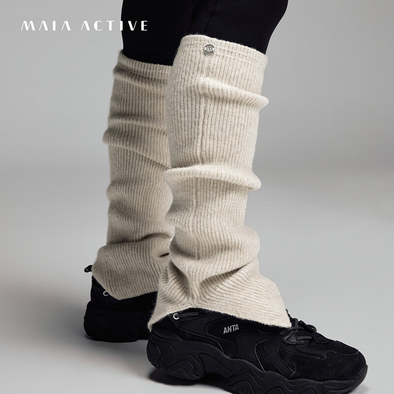 MAIA ACTIVE羊毛混纺罗纹保暖腿套秋冬针织护膝腿套瑜伽健身袜套  64SO09 米白色 XS