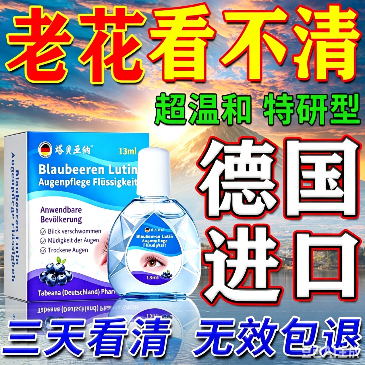 KOCHMEDIZIN老花眼专用眼药i水中老年人视力模糊疲劳眼干眼涩视力看不清明目 疗程装【快速见效】买二送一 叶黄素滴眼液视力模糊不清正品睛