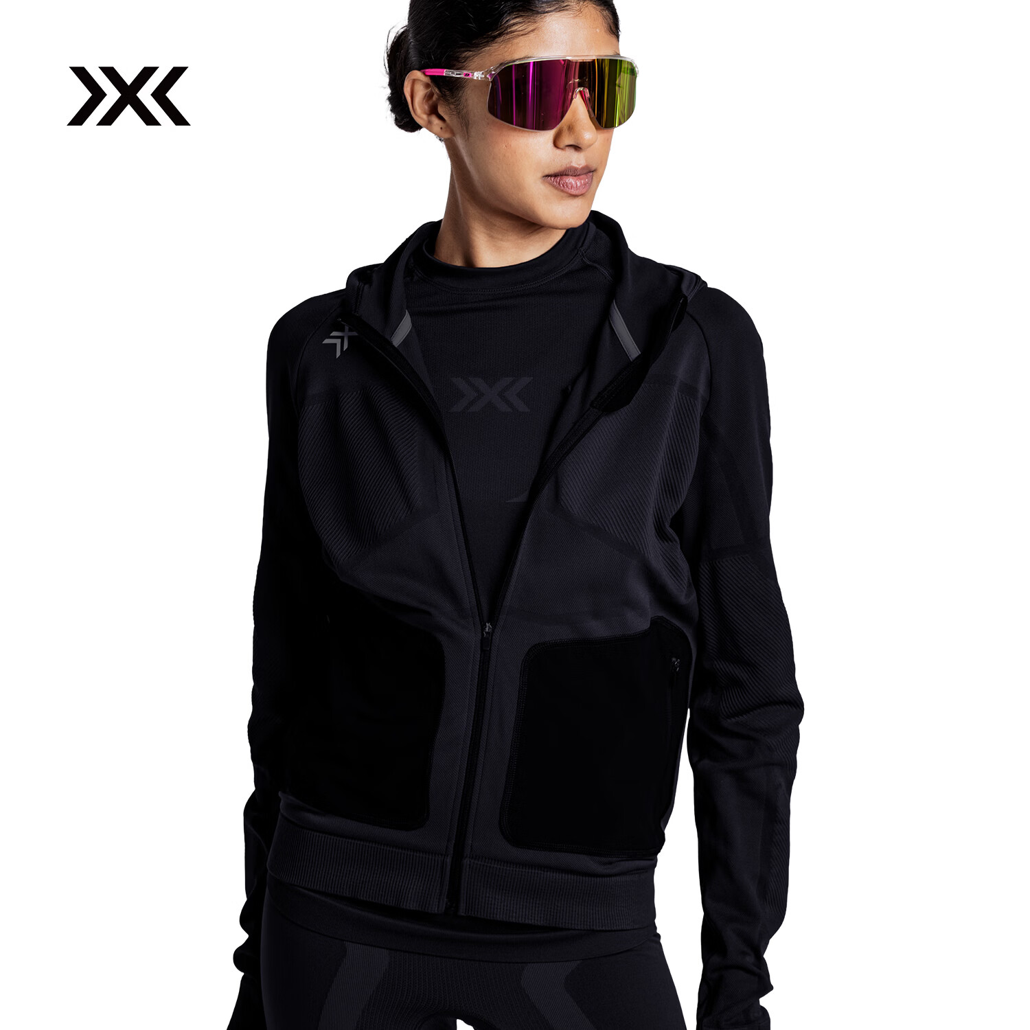 XBIONICX-ENTIAL中间层女士连帽夹克外套上衣休闲运动抑菌透气春秋新品 极限黑 XS