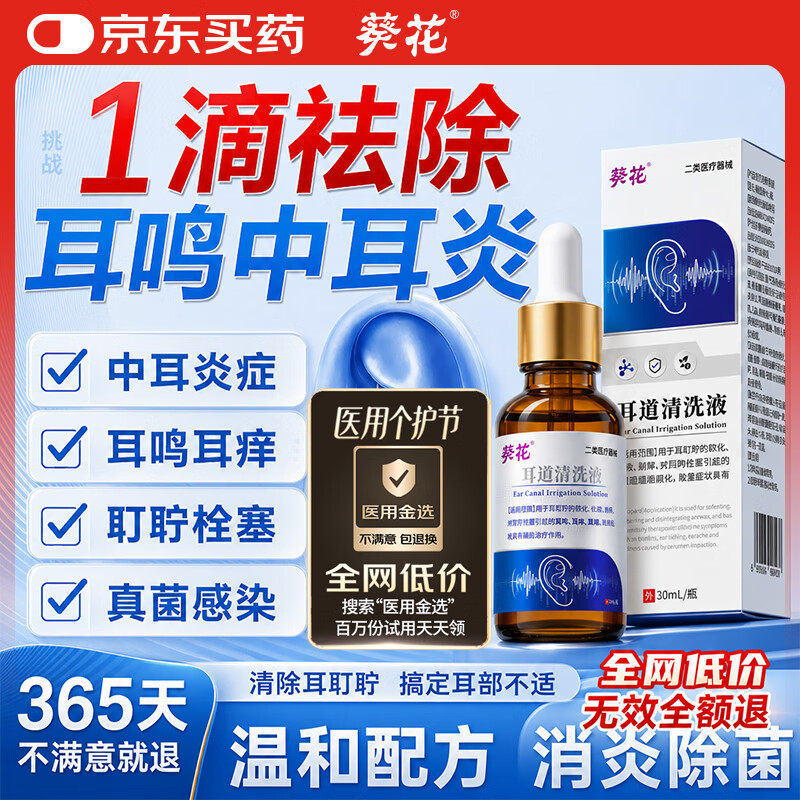 葵花滴耳液中耳炎真菌感染搭专用硼酸酒精耳道朵止痒抑菌消发炎流脓用