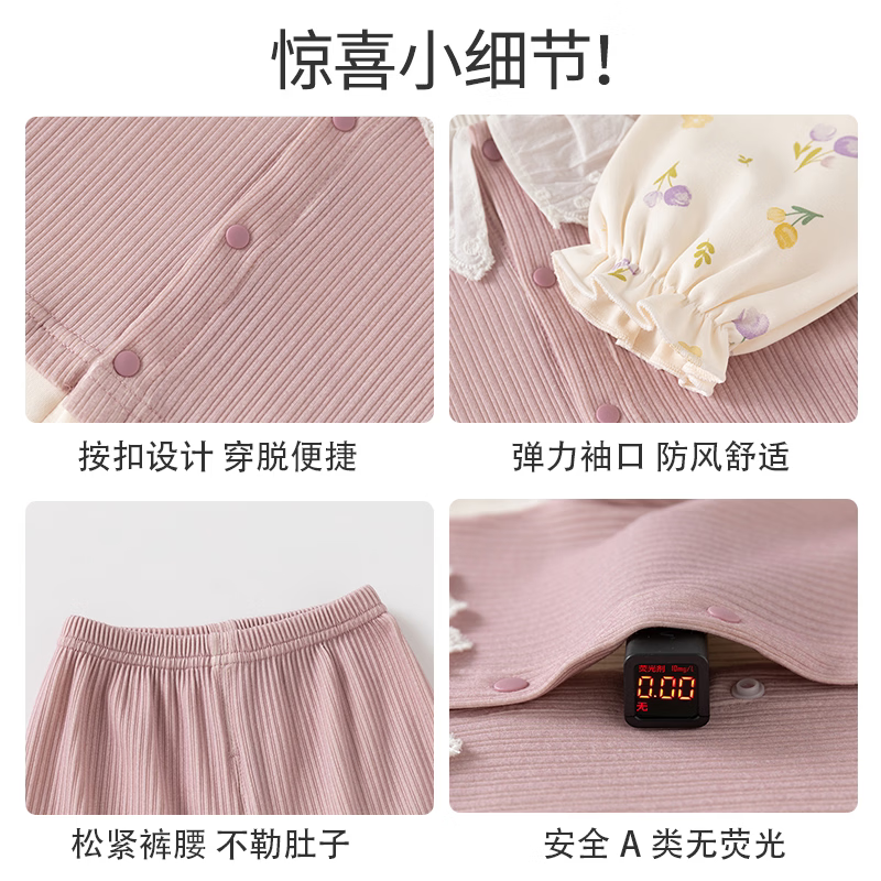 婧麒（JOYNCLEON）女童套装秋装2026新款宝宝上衣裤子儿童春秋季漂亮衣服童装FZ 粉色 73 73cm