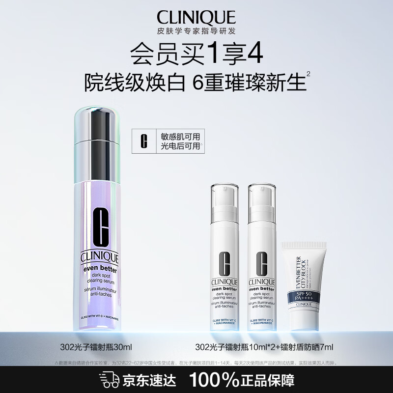 倩碧美白精华302光子镭射瓶30ml 赠精华露10ml*2防晒乳7ml 羽绒包 385元 - 86线报