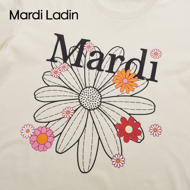 MARDI LADIN儿童短袖T恤女2026年夏季小雏菊印花新款宽松显圆领百搭上衣女 杏色 130