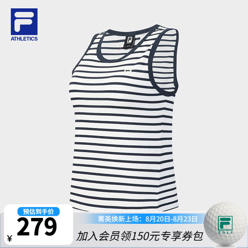 FILA【孙千同款】条纹上衣丨斐乐针织背心女26夏新款户外运动紧身无袖 魔夜蓝-NV S 160/80A/S