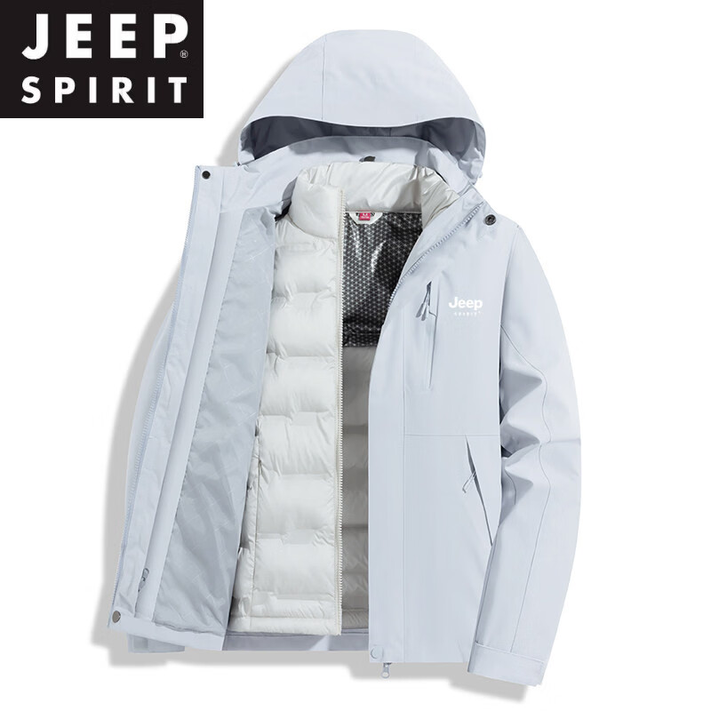 JEEP SPIRIT吉普冲锋衣羽绒服男2026新款秋冬定制三合一内胆加厚情侣进藏登山 朱雀红-男女同款【三合一/羽绒内里】 S