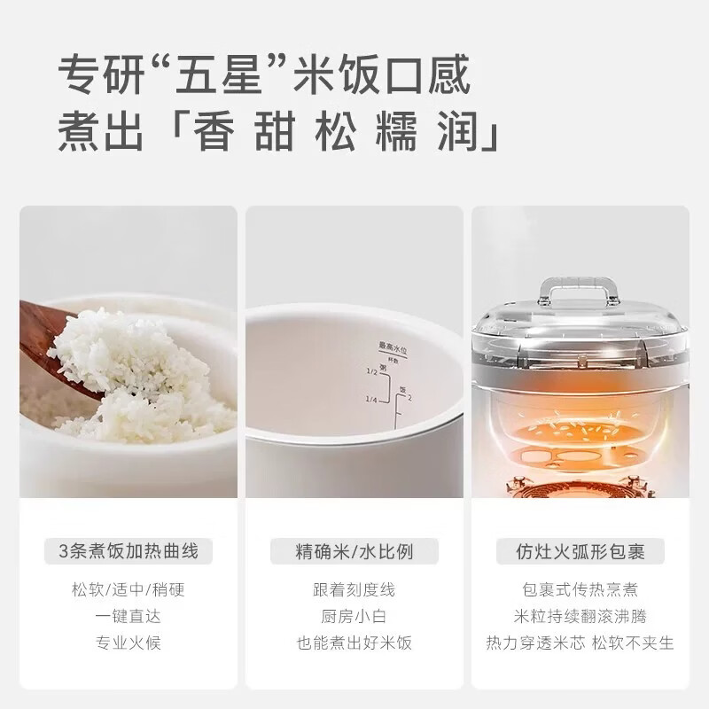 olayks立时迷你电饭煲1一2人家用小型电饭锅多功能煮饭锅煲1.2L 陶白色 1.2L 适用1-2人