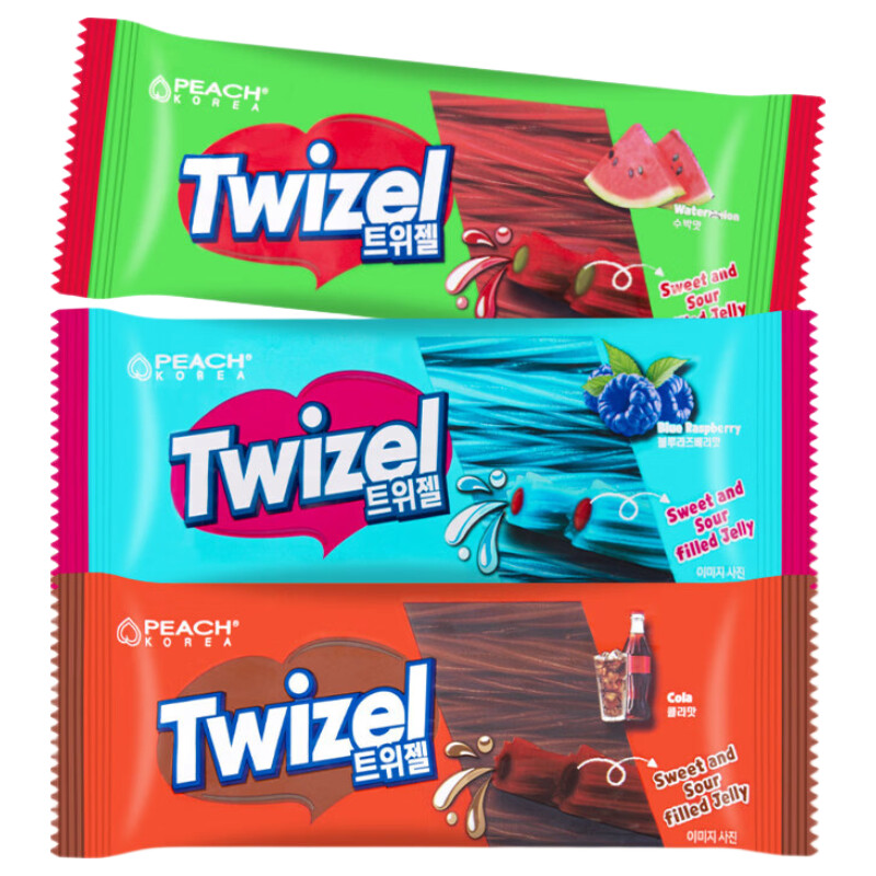 YEM韩国进口YEM可乐味夹心螺旋形长条软糖twizel扭扭糖休闲糖果零食 可乐味70g+蓝莓树莓味70g+西瓜味70g