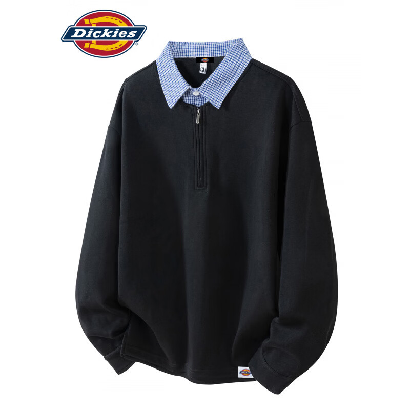 Dickies美式复古休闲长袖POLO衫男士2026年秋季新款宽松舒适百搭上衣服装 黑色 【官方正品】 XL 【建议130-150斤】