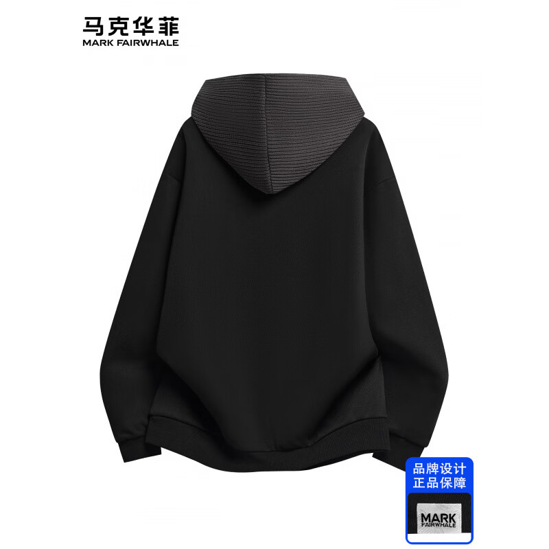 马克华菲（MARK FAIRWHALE）港式复古休闲卫衣男士2026秋季新款运动舒适时尚宽松潮牌上衣服装 黑色 【官方正品】 XL 【建议140-160斤】