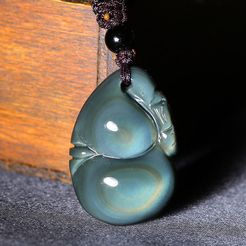 慈灵阁 鬼蓝眼 黑曜石葫芦吊坠福禄进宝水晶饰品纳福平安葫芦 男女