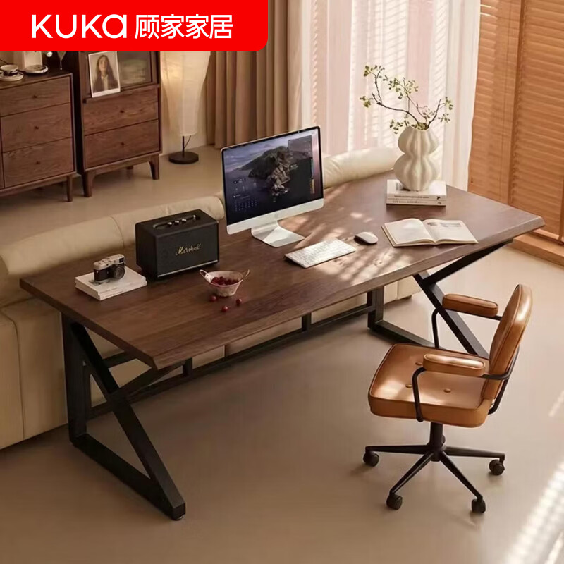 顾家家居电脑桌台式家用卧室2026新款书桌学生学习桌办公桌子工作台电竞桌 【新一代横梁加固】胡桃色120*60cm 送货上门