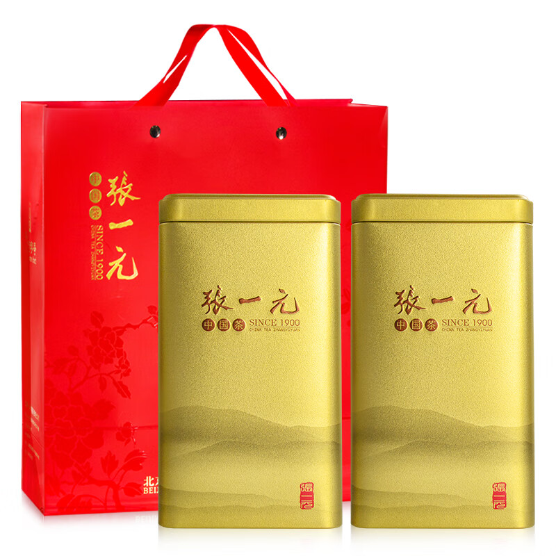 张一元茶叶2025新茶雨前豆香龙井茶嫩芽400g（200gx2罐）绿茶中华老字号 张一元龙井配礼袋200g*2罐