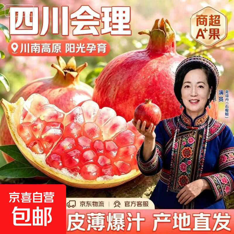 正宗会理石榴突尼斯大粒软籽时令当季水果石榴新鲜 石榴带箱2斤（净重1.6斤+）
