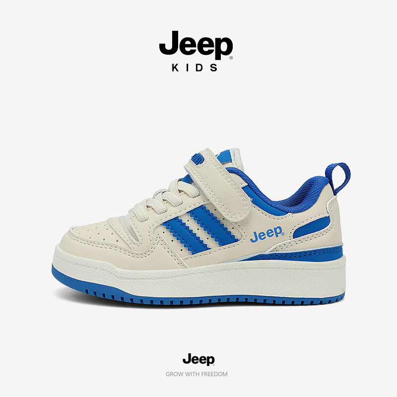 JEEP2026秋季新款魔术贴低帮休闲儿童百搭校园网面运动鞋板鞋 白天蓝 29