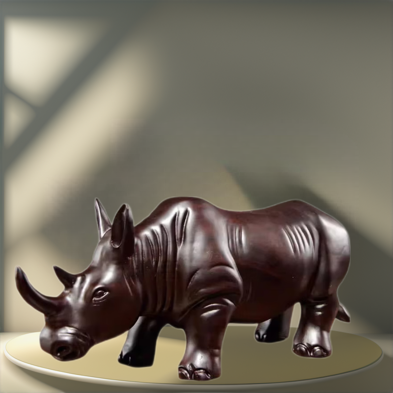 黑檀木雕犀牛摆件实木雕刻客厅玄关桌面办公室摆饰装饰工艺品 黑檀木
