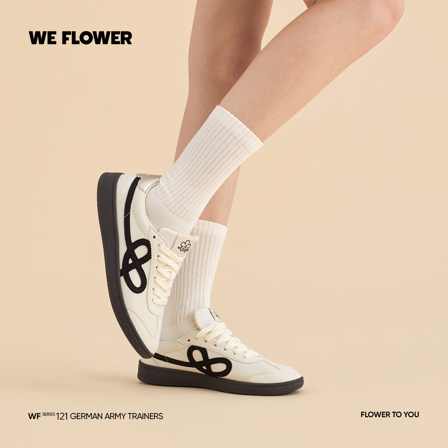 WE FLOWER轻便德训鞋2026款复古皮面男女同款秋冬季户外百搭耐磨小白鞋 冰原蓝 37 (240mm)
