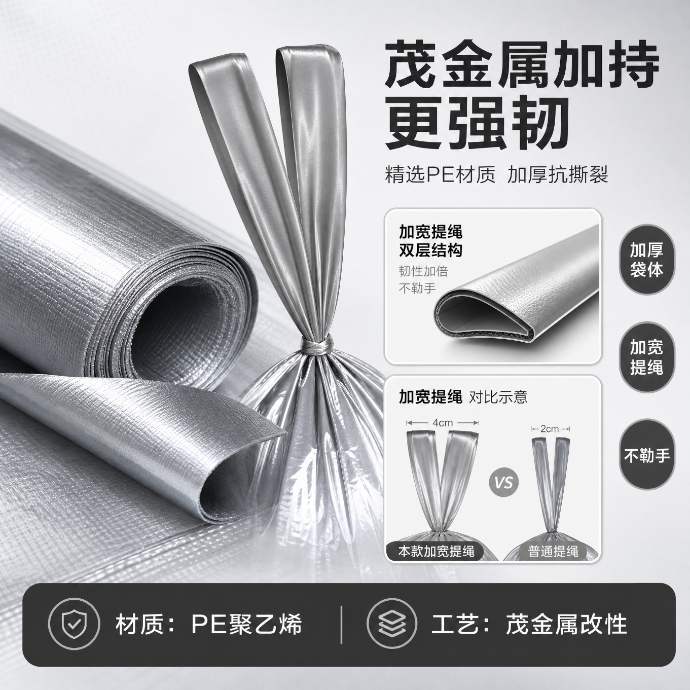 蕙质蓝心盒装免撕垃圾袋家用加厚自动收口中号6卷抽绳塑料袋45X50cm 盒装免撕抽绳108只  1盒