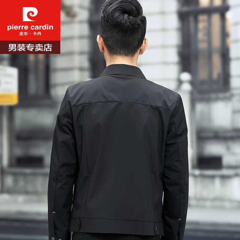 皮尔卡丹(pierre cardin)高端新款夹克男士春秋季中年商务短款翻领外套休闲夹克上衣男装 黑色 L 175/92A 偏小一码