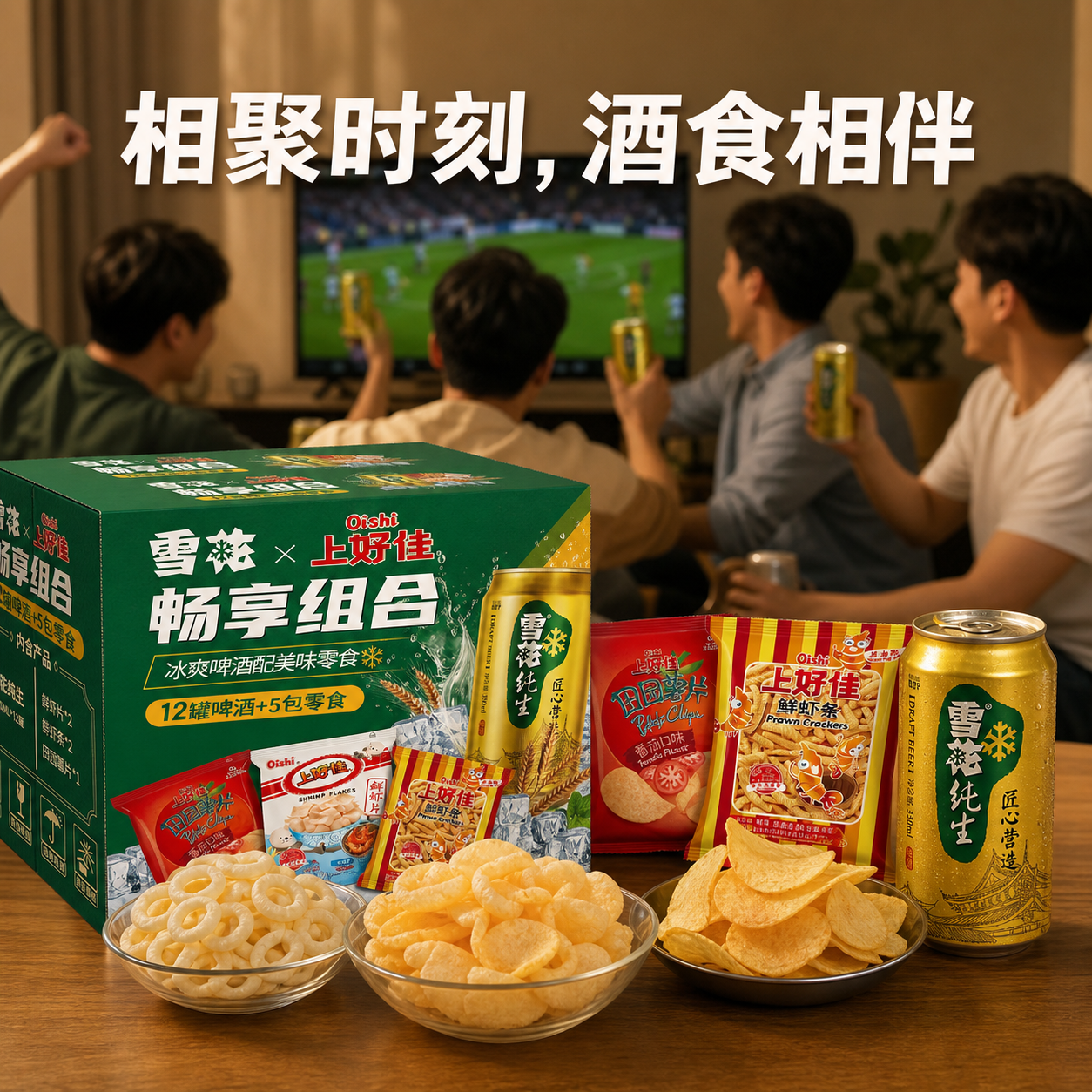 雪花匠心营造纯生啤酒330ml*12听+上好佳组合礼包40g*5包 纯生*12罐+上好佳*5袋  330mL 1盒 组合装
