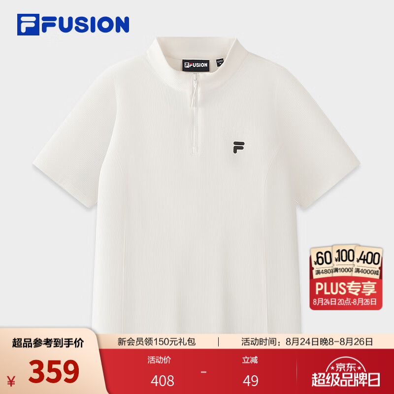 FILA FUSION 斐乐潮牌短袖T恤26秋季新款女士修身舒适针织上衣 奶雾白-WT L 170/88A/L