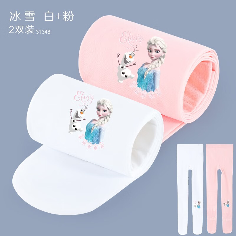 迪士尼（Disney）女童連褲襪兒童舞蹈襪夏季薄款跳舞練功專用打底褲春秋款白色絲襪 冰雪 白+粉 均碼 L/身高130-145cm