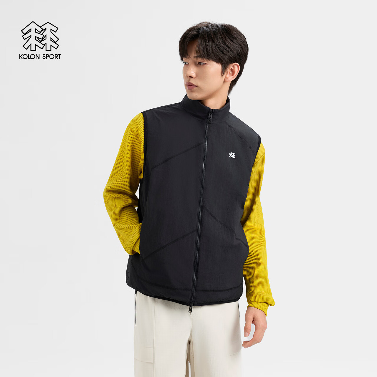 KOLON SPORT/可隆户外抓绒衣 男士防泼水Polartec两面穿马夹