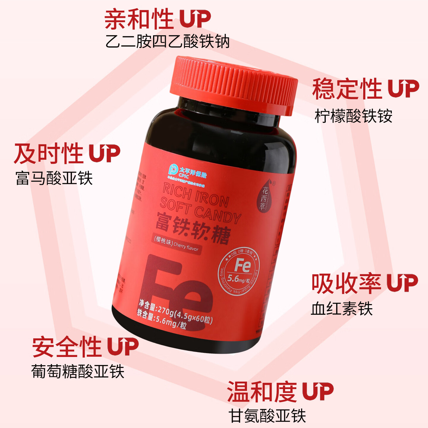 花西萃富铁软糖0糖0脂元气女性孕妇孕期补含铁软糖气血有机铁儿童旗舰店 【0糖0脂0香精】 60粒*3瓶 【周期装】