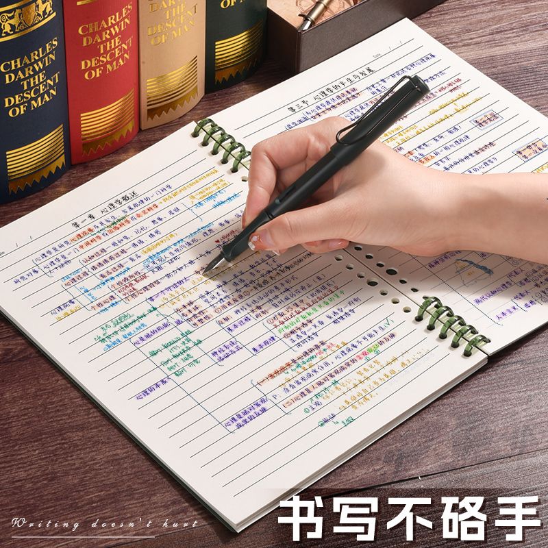CRHMMFLF不硌手活页笔记本子b5高中生高颜值a5超厚可拆卸替芯ins学生 4本/墨绿+藏蓝+酒红+米黄. 大号B5【加厚80g道林纸】+贴纸