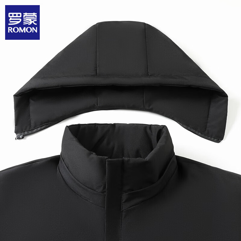 罗蒙(ROMON)棉服外套男士秋冬装中年宽松棉袄加绒加厚棉衣爸爸冬装上衣男 黑色 2XL (建议体重130-145斤)