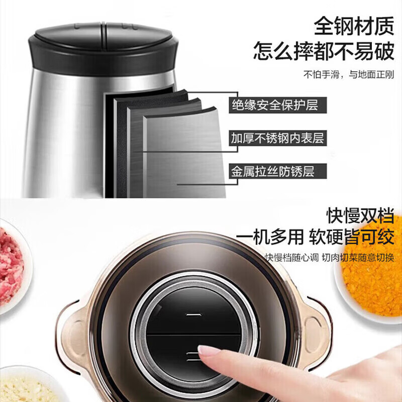 SUPL绞馅机德国2026新款绞肉机家用小型2L3升商用5升大容量电动多功能料理机打蒜和面切菜不锈钢辅食机 3L 两档/1套钢刀/300W