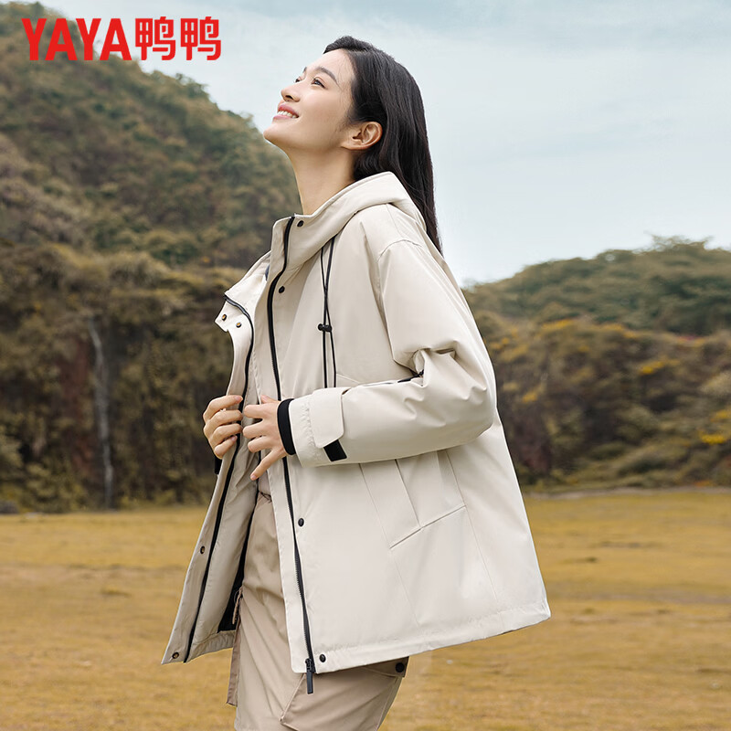 鸭鸭(YAYA)秋冬新款情侣款羽绒服女防风防寒户外连帽保暖短款加厚鸭绒外套男 黑色 2XL 【165-180斤】