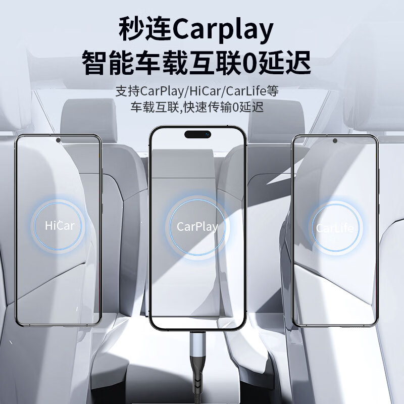 迈德赛新款车载充电线typec接口弹簧可伸缩适用特斯拉汽车数据线拉伸苹果15iPhone16手机17摩托车快充线 【二合一】侧弯头双type-C接口【橙色编织款】
