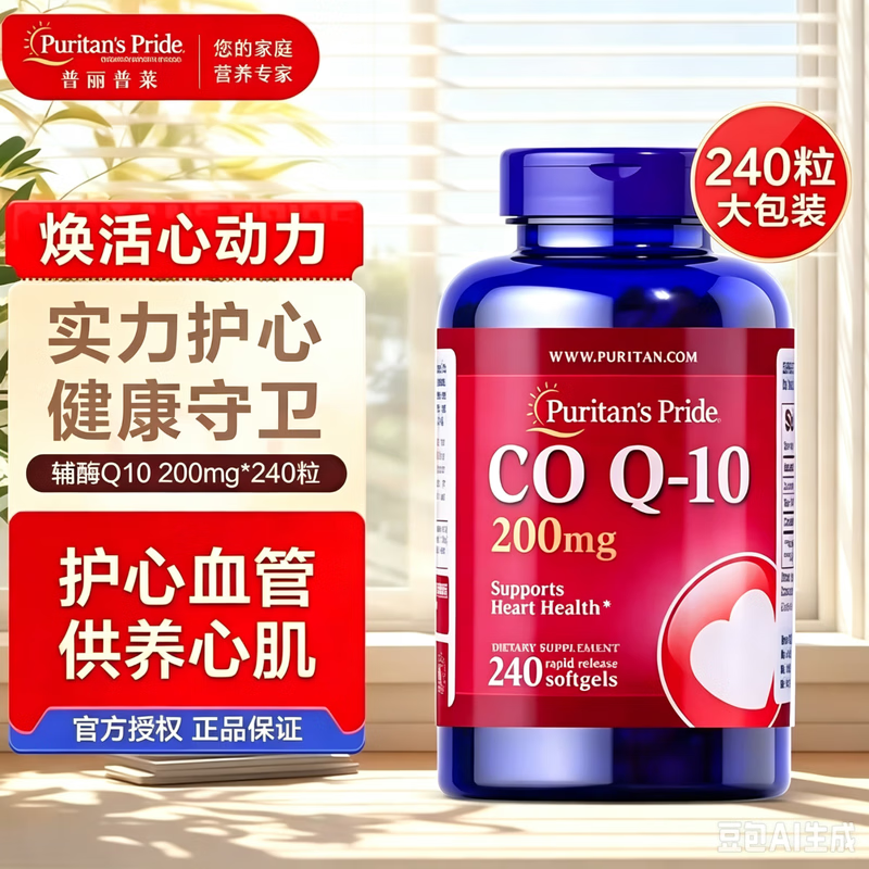 普丽普莱(Puritan's Pride)酶Q10软胶囊200mg*240粒 高含量中老年软胶囊保护心脏心脑血管 原装进口 240粒*2瓶
