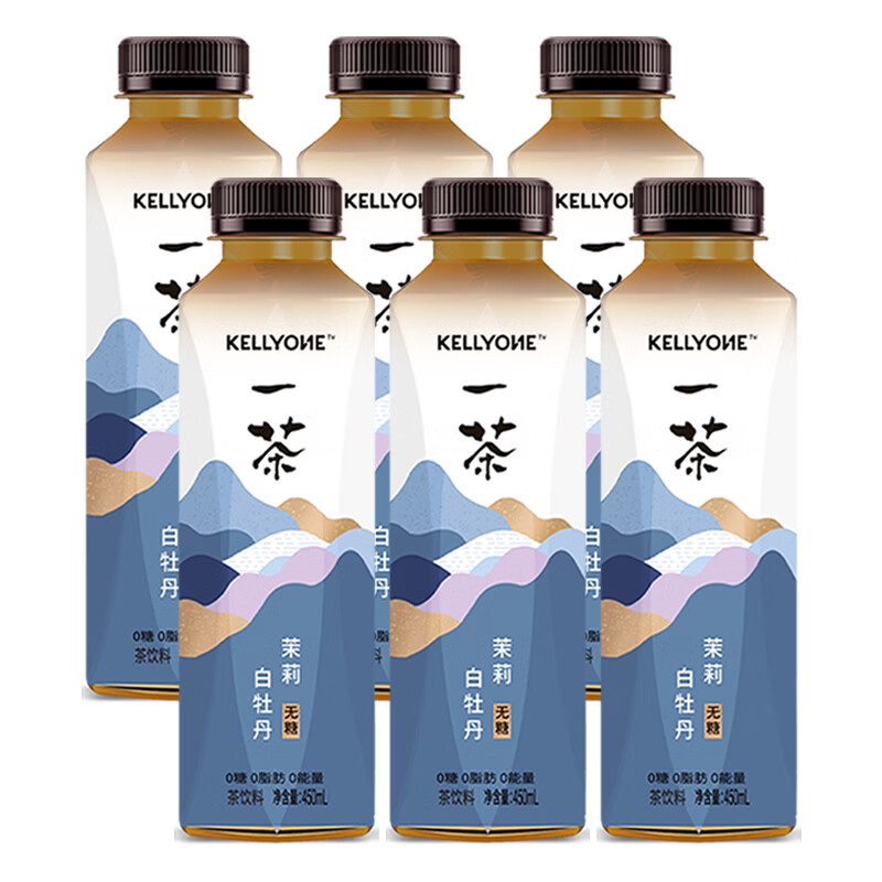 宏胜KELLYONE一茶无糖茶饮料 0糖0脂0能量 乌龙茶饮料 多口味 茉莉白牡丹450ml*6瓶