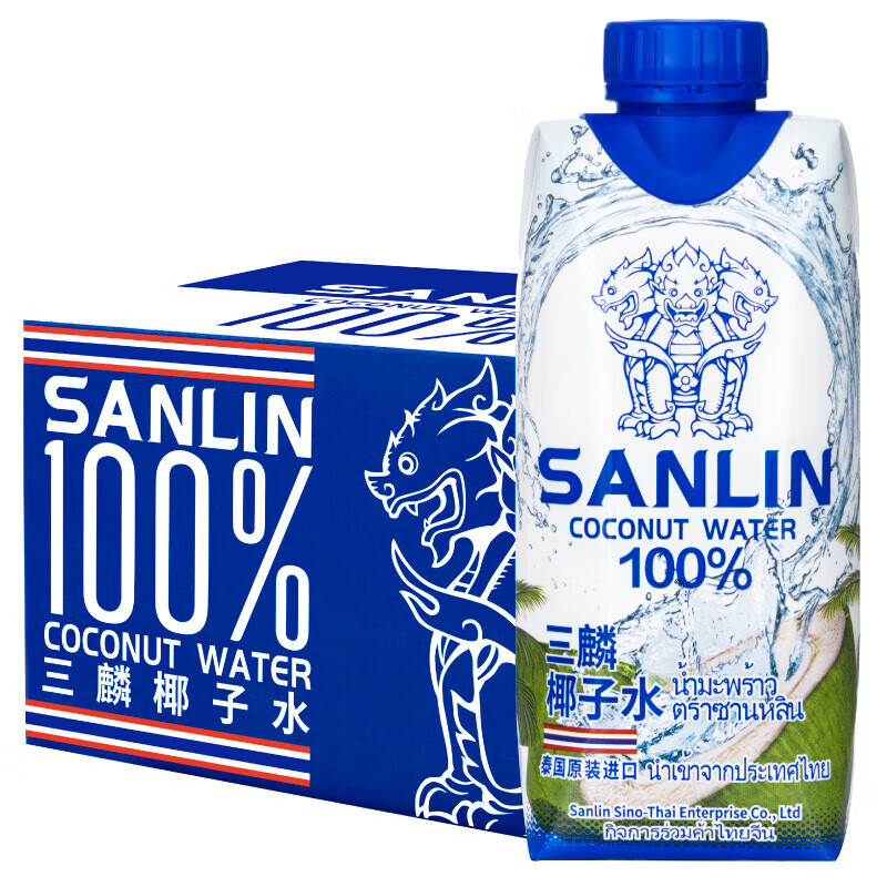 三麟100%天然椰子水 330ml 泰國原裝進口NFC椰青果汁整箱 100%天然椰子水24瓶