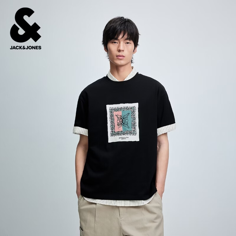 杰克·琼斯(JACK&JONES)男装夏季短袖T恤合集 226201191E40黑色 常规 XS (165) 京东折扣/优惠券