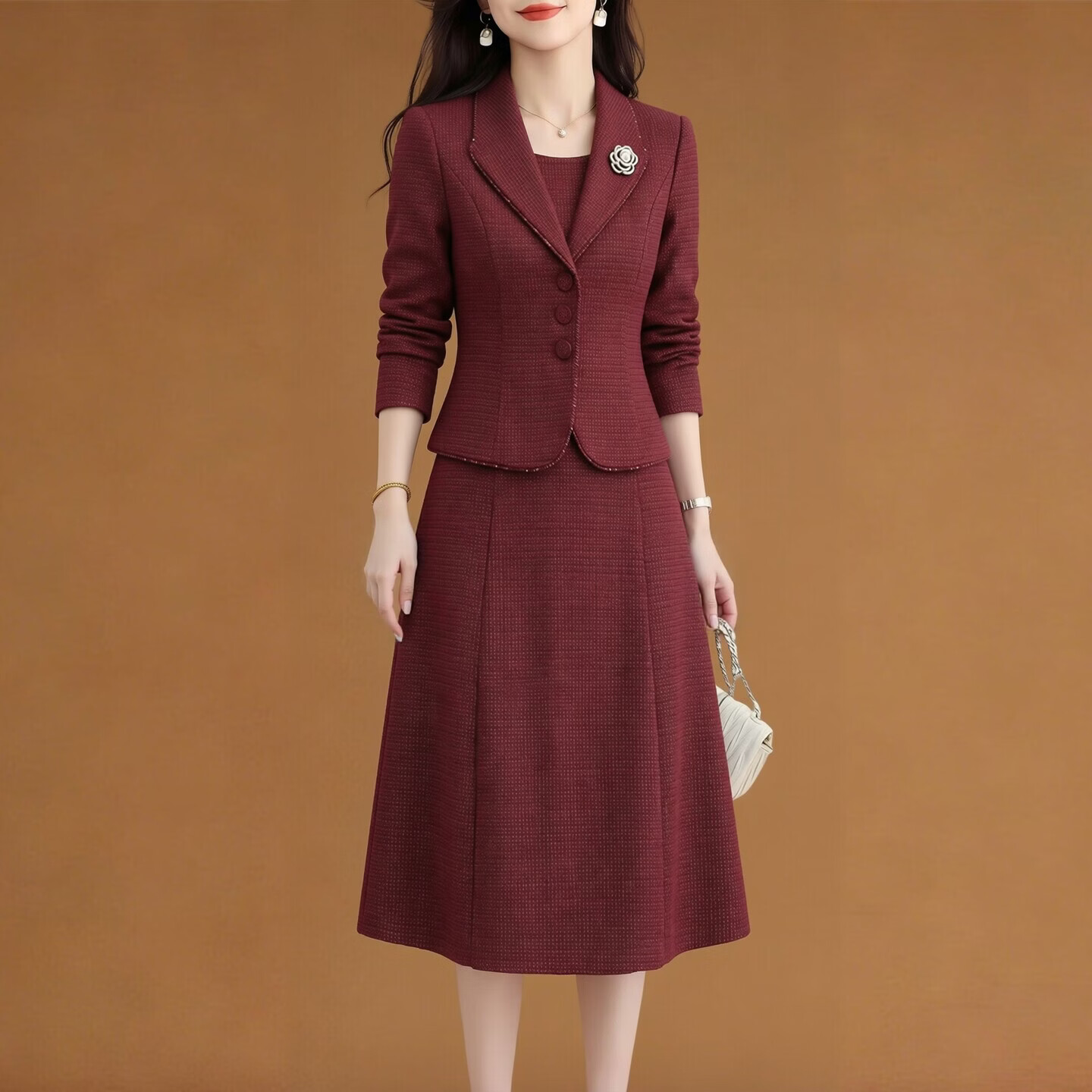 香影芬2026春秋季新款婚宴礼服妈妈装中年女士连衣裙时尚假两件长袖洋气 紫色 2XL (建议115-125斤)