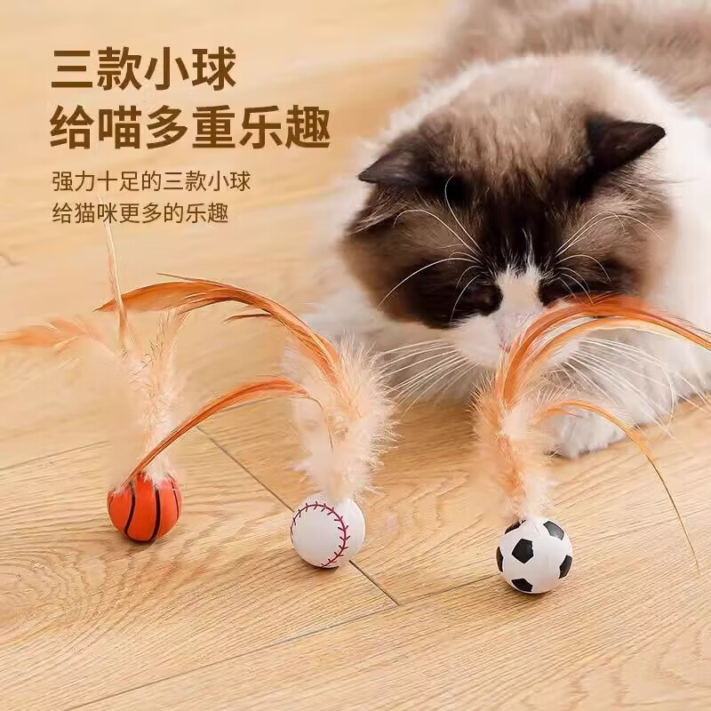 【厂家直发】猫咪逗猫棒磨牙趣味弹力球带羽毛布偶猫最爱自嗨解闷 【弹力款】篮球一个装