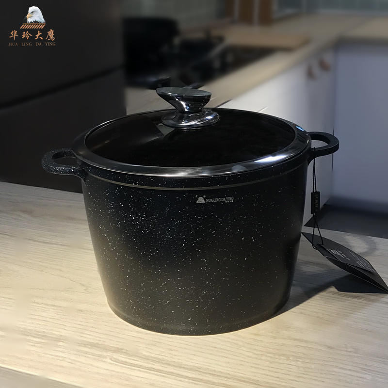 华玲大鹰麦饭石汤锅不粘锅蒸煮锅复合底高汤锅炖锅厨房24cm大容量 dy