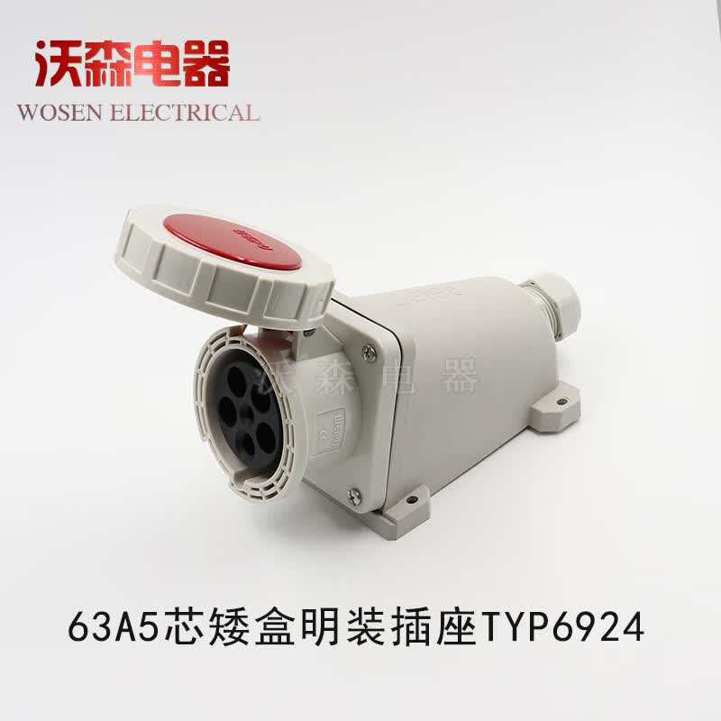 IP67防水工业插头63A345芯航空插座 63芯矮盒明装 TYP6924 插座