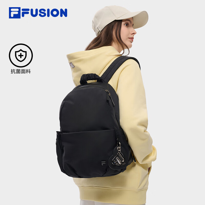 FILA 斐乐铃兰包 | 潮牌女包背包2026冬季新款休闲双肩包书包抗菌面料 深黑-BK