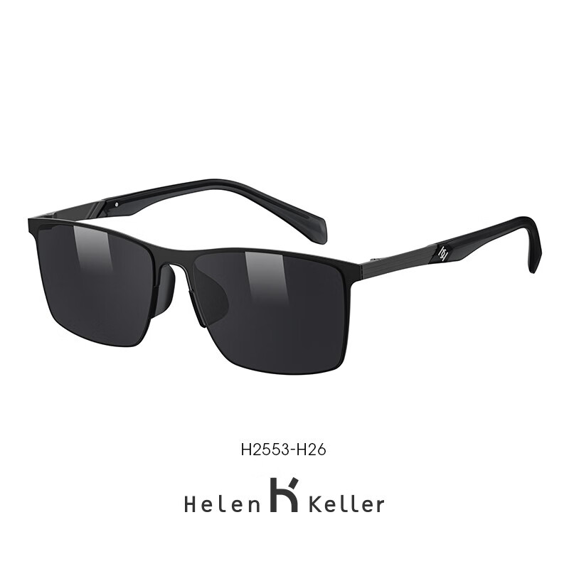 海伦凯勒(HELEN KELLER)【潮搭镜】太阳镜男简约方框墨镜偏光驾驶镜H2553 H32经典蓝绿镜片半光哑黑框