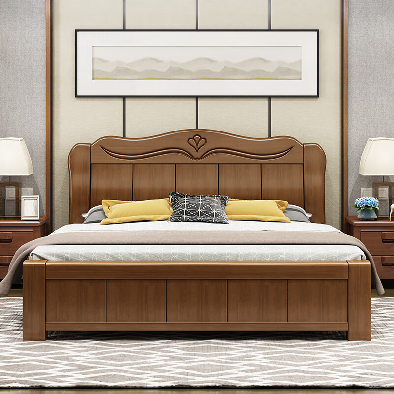 睿思峻博实木床2米乘2米2大床双人床木床18米主卧2米22米中式储的