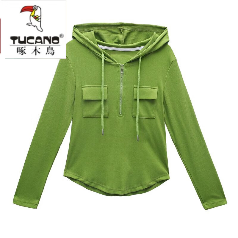 啄木鸟（TUCANO）新款卫衣女连帽修身长袖T恤2026秋冬新款韩版显瘦时尚减龄打底衫 黑色  L 建议100-115斤