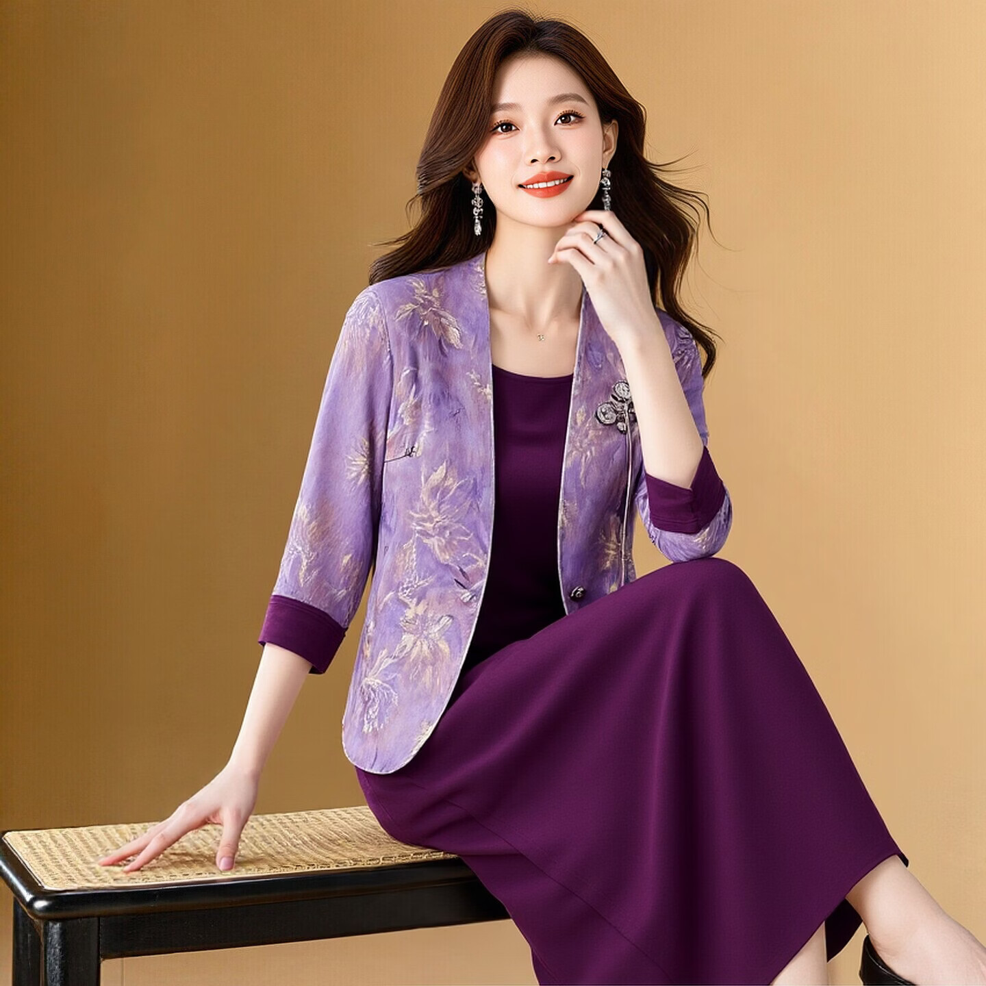 香影芬喜婆婆婚宴礼服2026新款夏秋季爆款妈妈高端轻奢气质高级感套装裙 紫色 3XL (建议131-140斤)