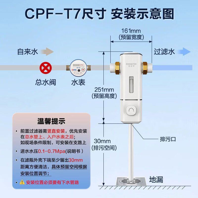 史密斯(A.O.SMITH)【2026重磅上新】佳尼特前置过滤器 家用前置净水过滤器自来水防冻防爆大白瓶 升级款CPF-T7PRO 20T/h超大流量 40微米黄金过滤精度 99.9%抑菌仿生叠片过滤