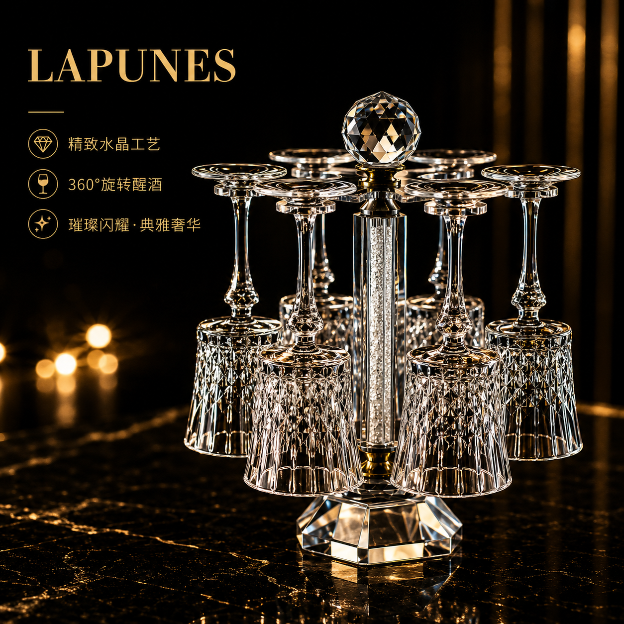 拉普尼司 LAPUNESCDA水晶香槟杯红酒杯高脚杯葡萄酒杯水杯威士忌杯乔迁节日礼盒装 270ml红酒杯6只+杯架