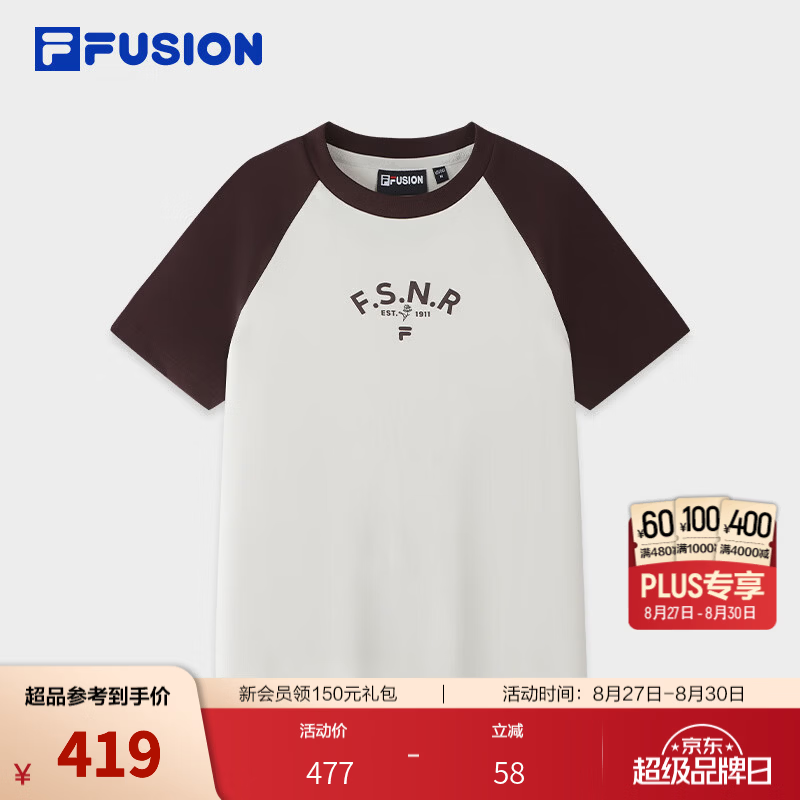 FILA FUSION 斐乐潮牌短袖T恤26秋季新款女士针织日常修身插肩袖 云白色-WT M 165/84A/M